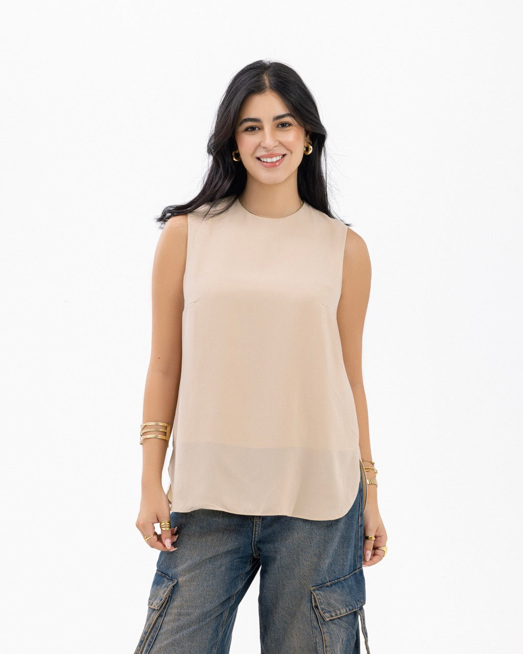 Dressy Short-length Sleeveless Crewneck- Warm