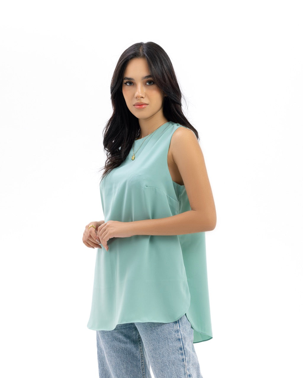 Dressy Short-length Sleeveless Crewneck- Waves