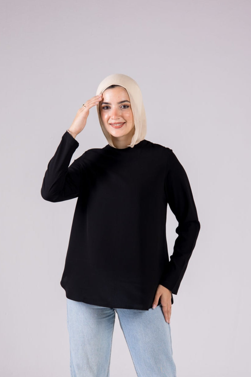 Dressy Short-length Long-sleeve crewneck - Monochrome