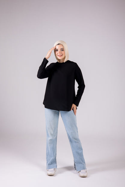 Dressy Short-length Long-sleeve crewneck - Monochrome