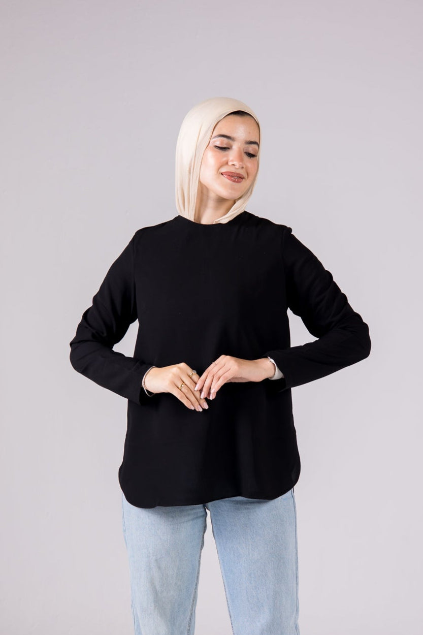 Dressy Short-length Long-sleeve crewneck - Monochrome