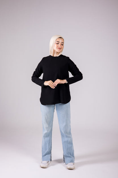 Dressy Short-length Long-sleeve crewneck - Monochrome