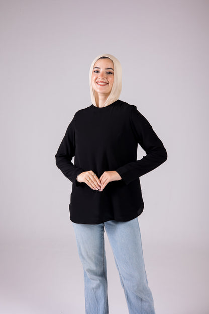 Dressy Short-length Long-sleeve crewneck - Monochrome