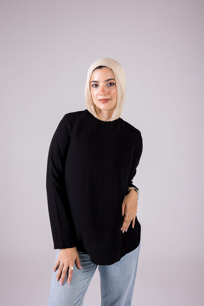 Dressy Short-length Long-sleeve crewneck - Monochrome