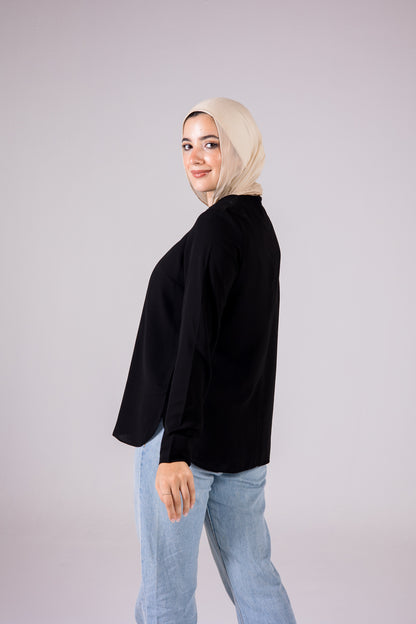 Dressy Short-length Long-sleeve crewneck - Monochrome