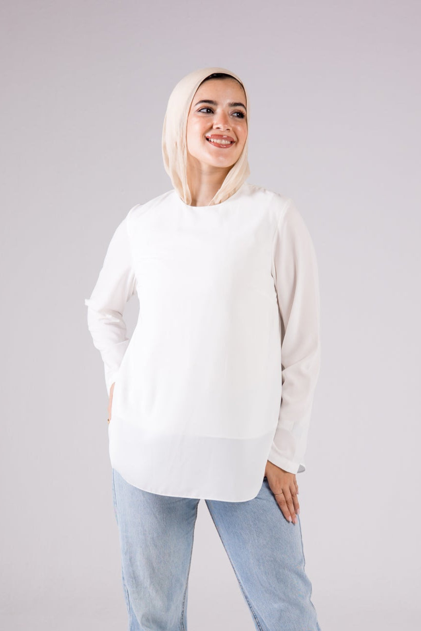 Dressy Short-length Long-sleeve crewneck - Monochrome