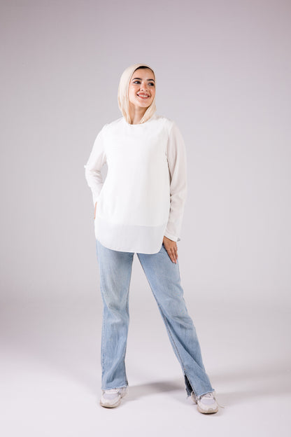 Dressy Short-length Long-sleeve crewneck - Monochrome