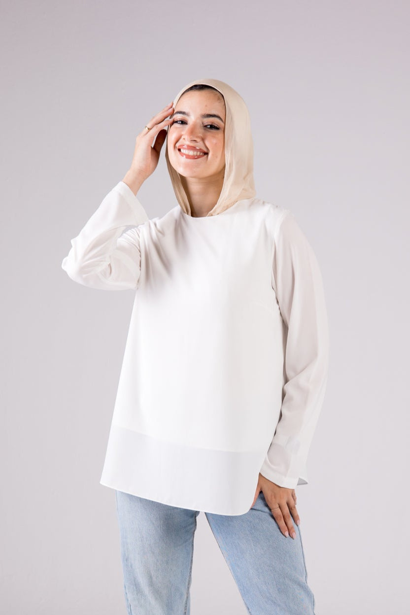 Dressy Short-length Long-sleeve crewneck - Monochrome