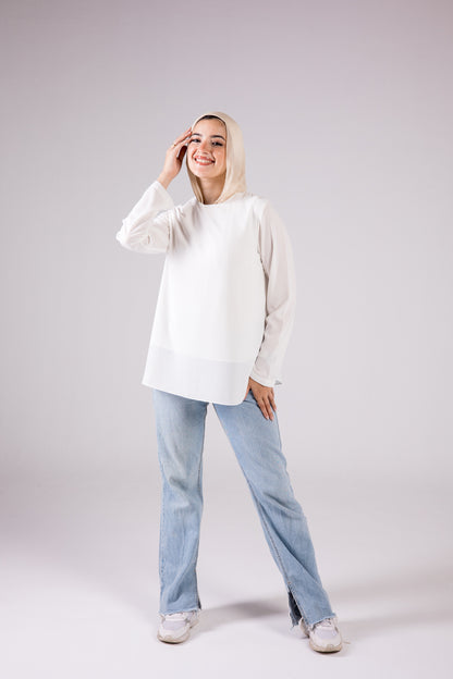 Dressy Short-length Long-sleeve crewneck - Monochrome