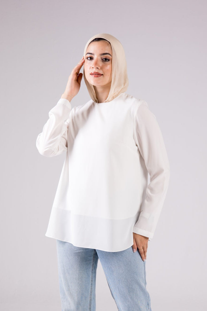 Dressy Short-length Long-sleeve crewneck - Monochrome