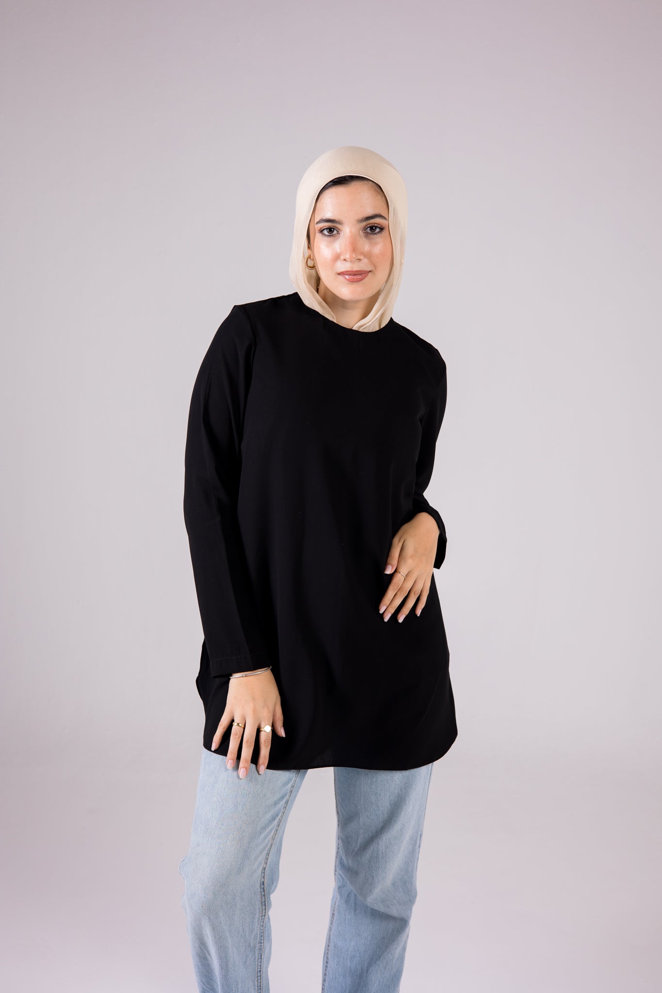Dressy Top Medium Length Long Sleeve crewneck - Monochrome