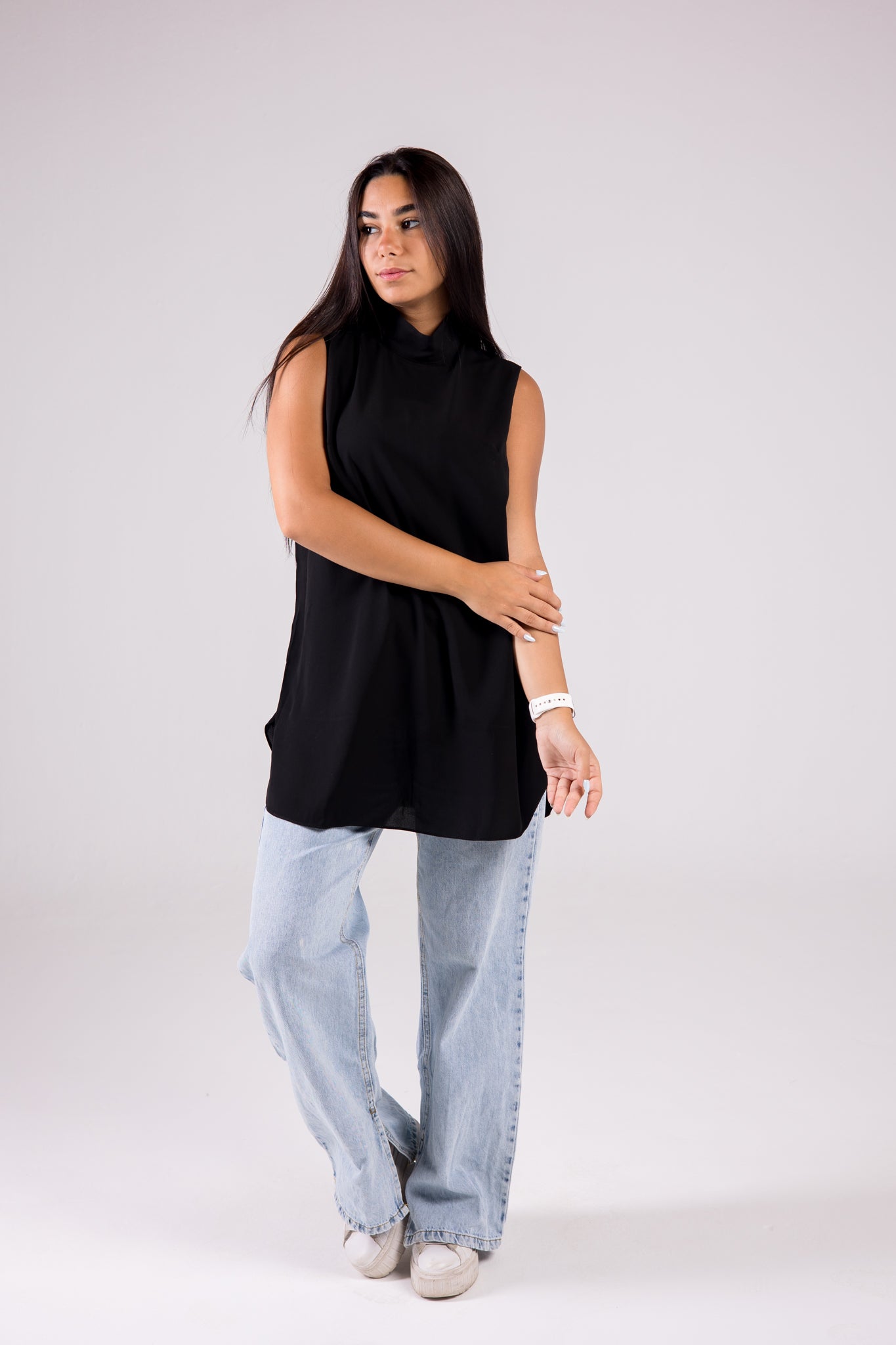 Dressy Top Medium Length Sleeveless turtleneck - Monochrome