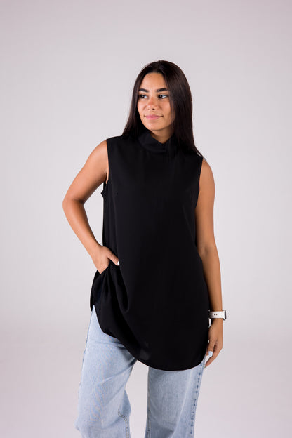 Sleeveless Crepe Turtleneck Medium-length Top