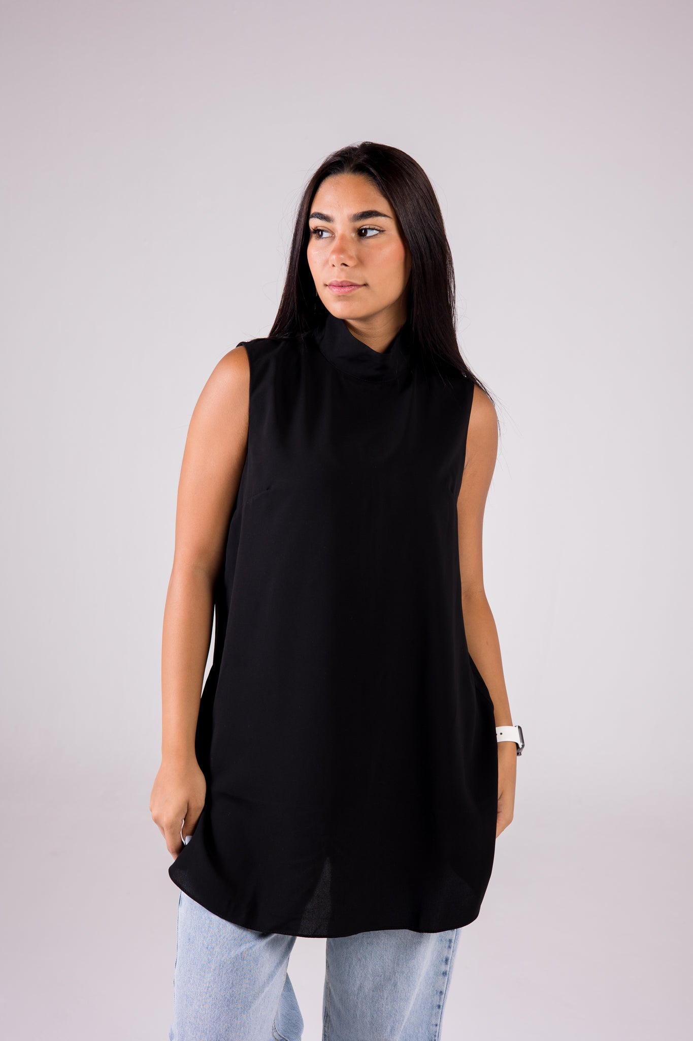 Dressy Top Medium Length Sleeveless turtleneck - Monochrome