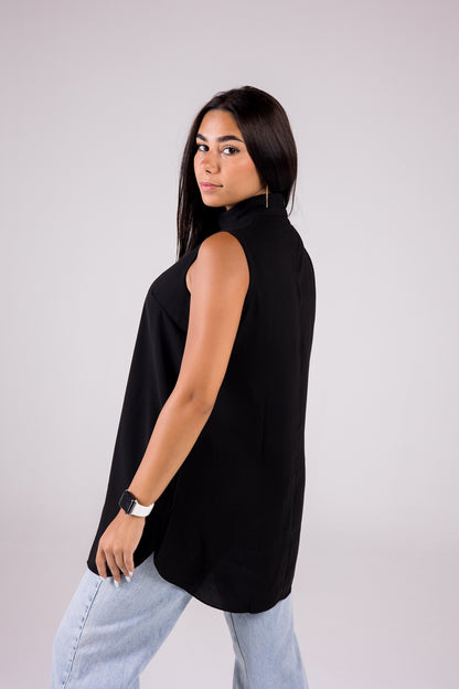 Sleeveless Crepe Turtleneck Medium-length Top