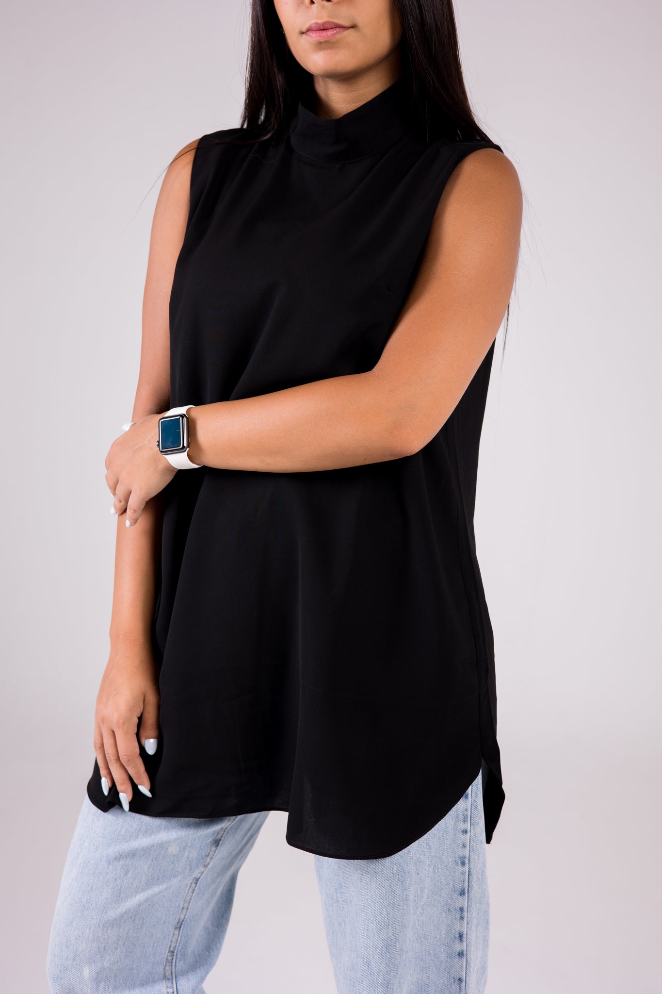 Dressy Top Medium Length Sleeveless turtleneck - Monochrome