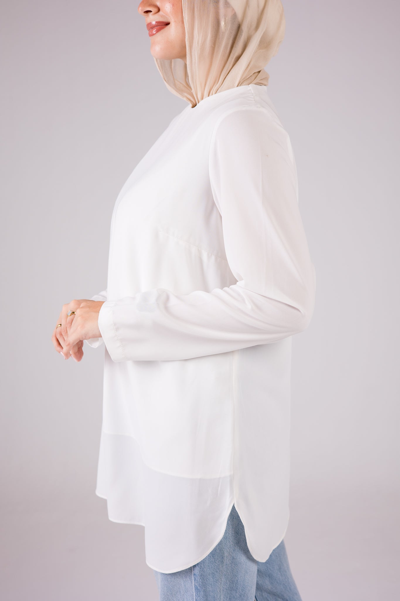 Dressy Top Medium Length Long Sleeve crewneck - Monochrome