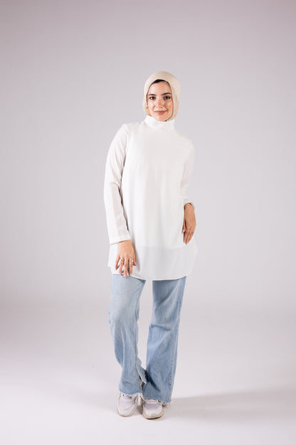 Long-sleeve Crepe Turtleneck Medium-length Top