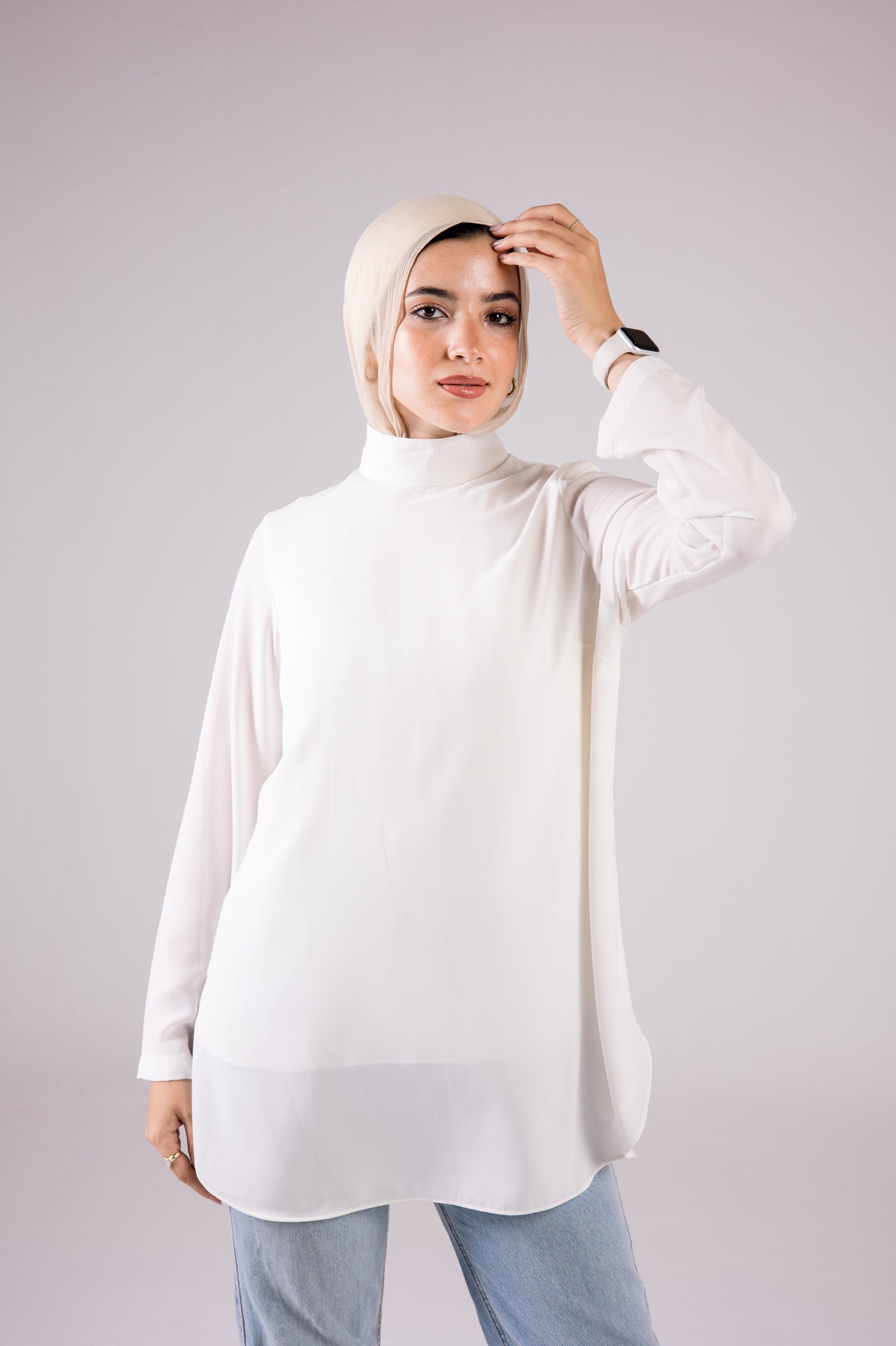 Dressy Top Medium Length Long Sleeve turtleneck - Monochrome
