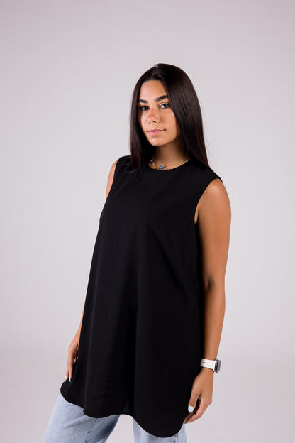 Sleeveless Crepe Crewneck Medium-length Top