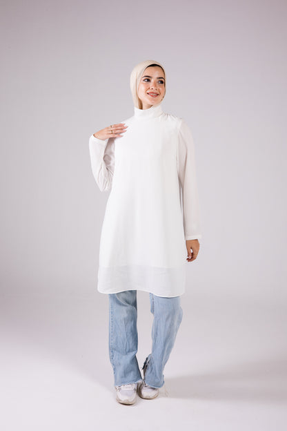 Long-sleeve Crepe Turtleneck Long-length Top