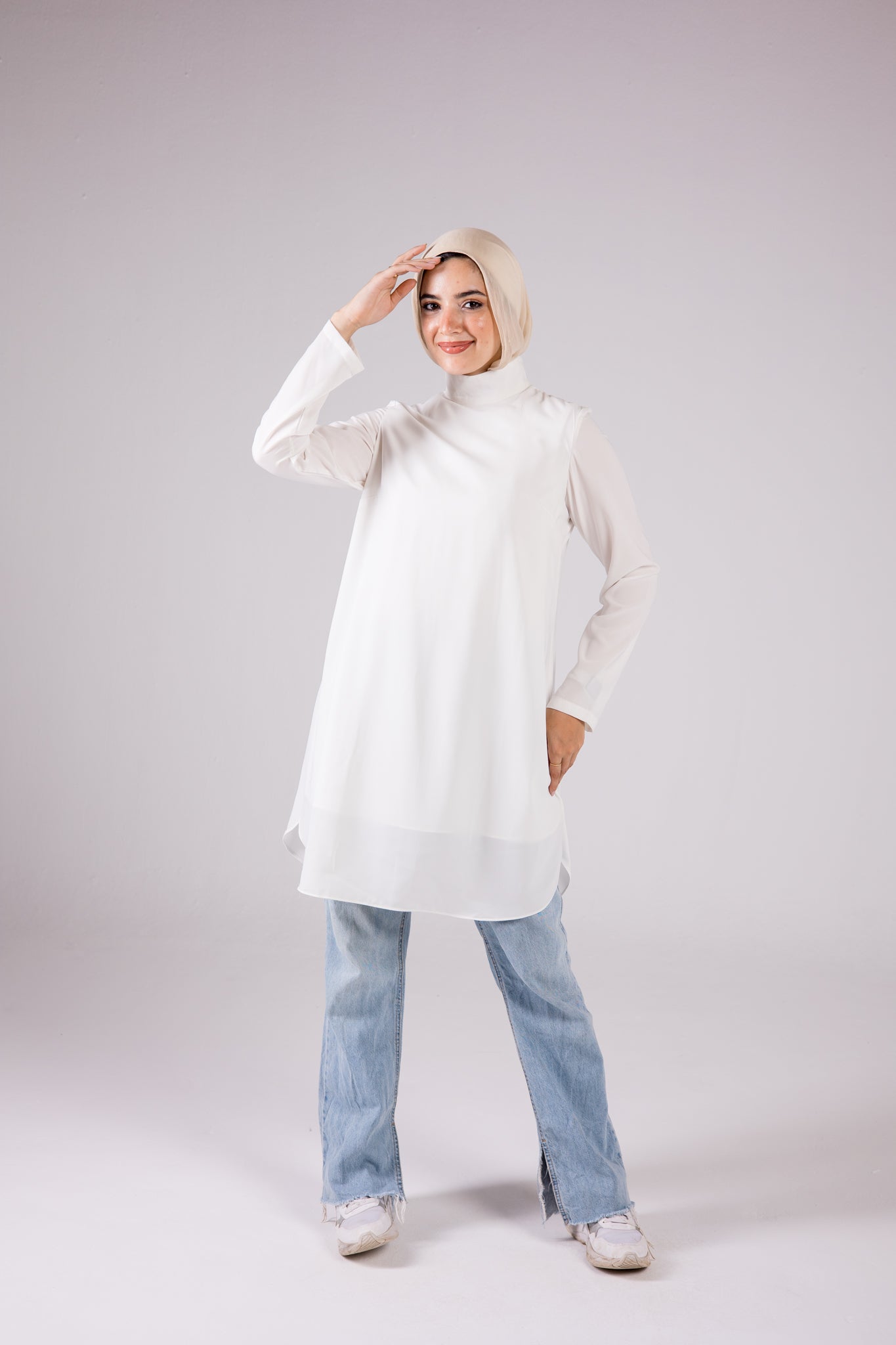 Dressy Top Long Length Long Sleeve turtleneck - Monochrome