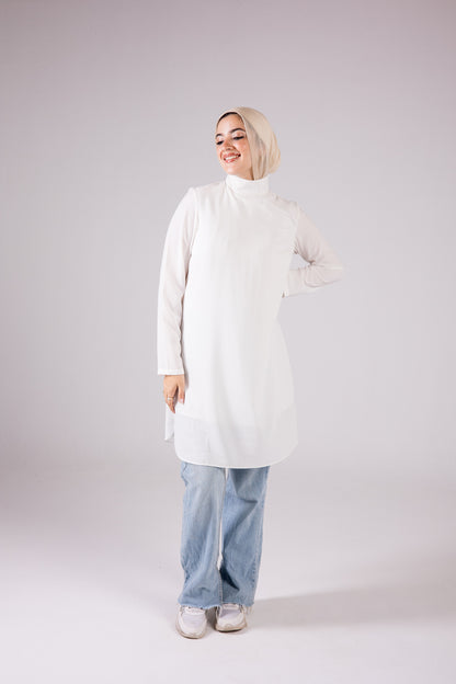 Long-sleeve Crepe Turtleneck Long-length Top