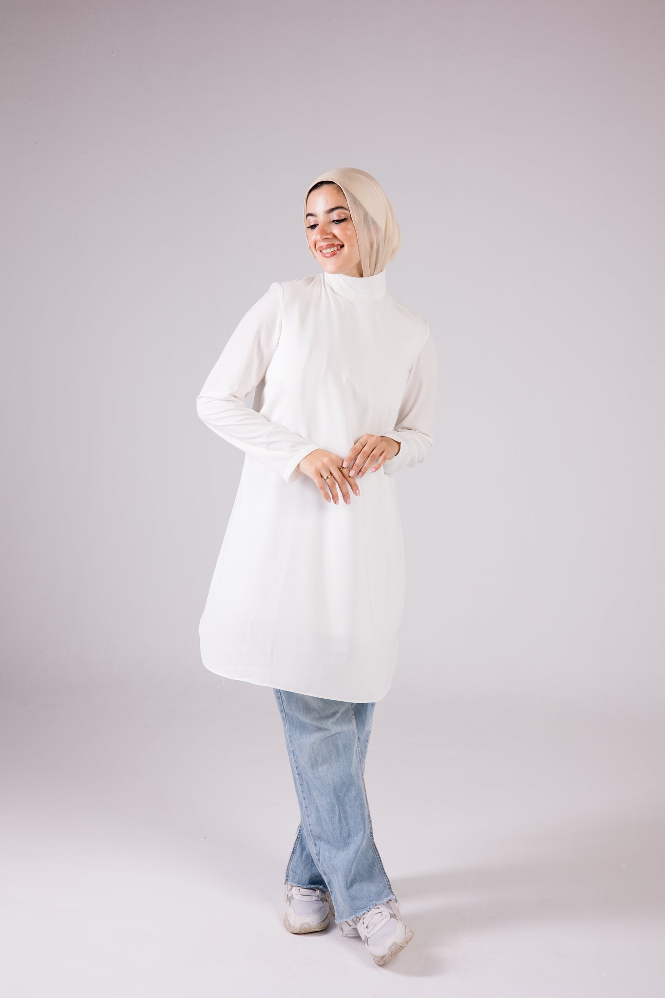 Dressy Top Long Length Long Sleeve turtleneck - Monochrome