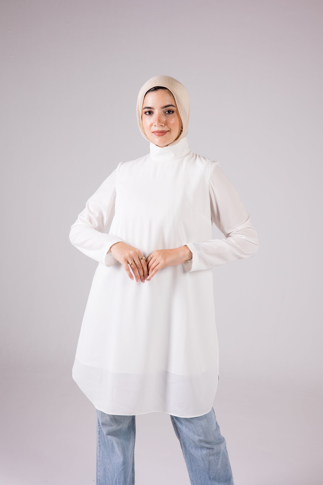 Long-sleeve Crepe Turtleneck Long-length Top