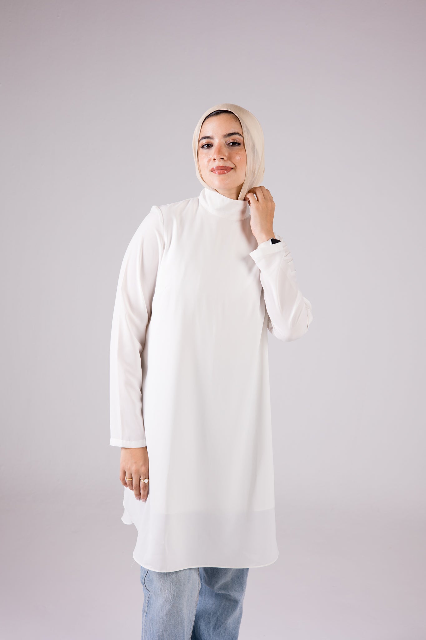 Dressy Top Long Length Long Sleeve turtleneck - Monochrome