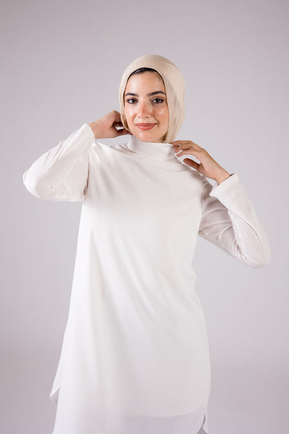 Long-sleeve Crepe Turtleneck Long-length Top