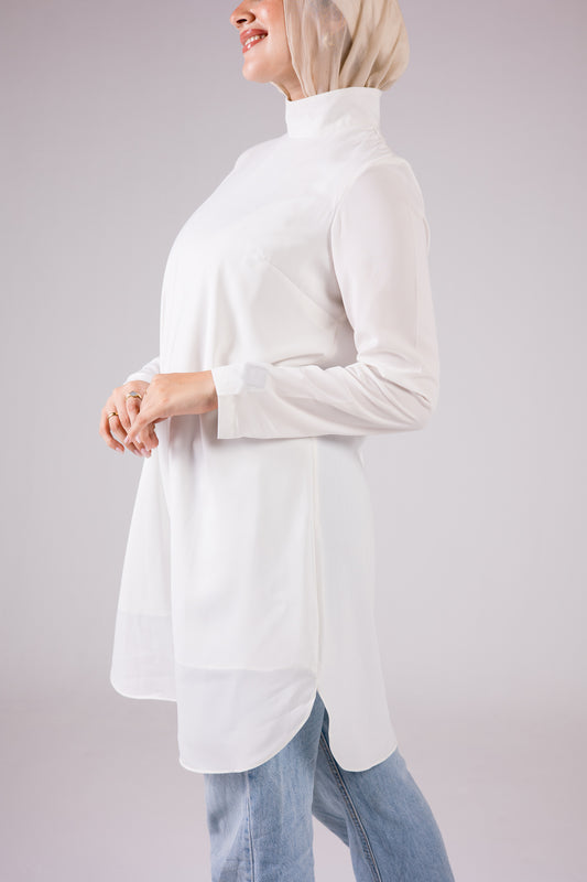 Long-sleeve Crepe Turtleneck Long-length Top