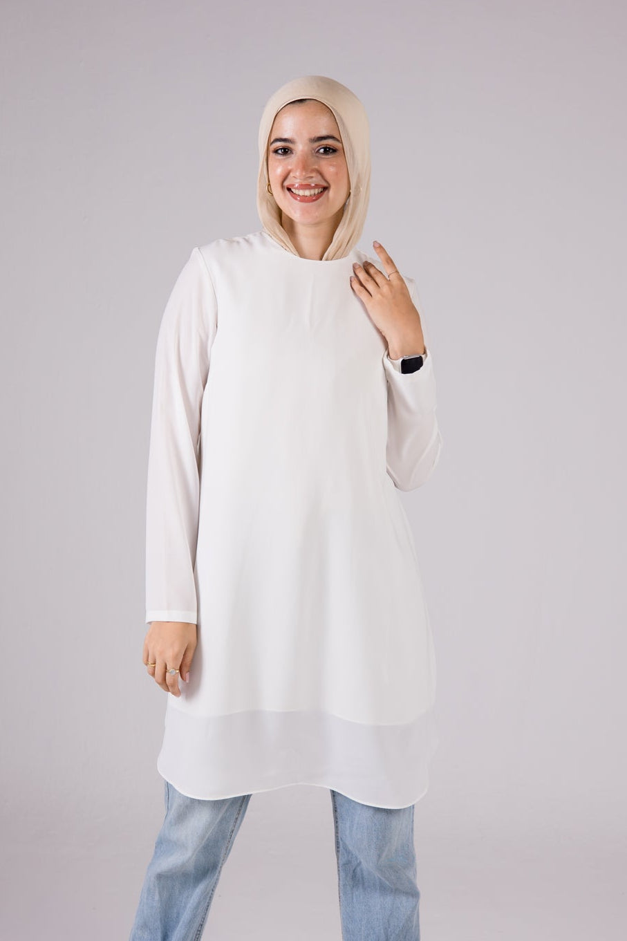 Dressy Top Long Length Long Sleeve crewneck - Monochrome