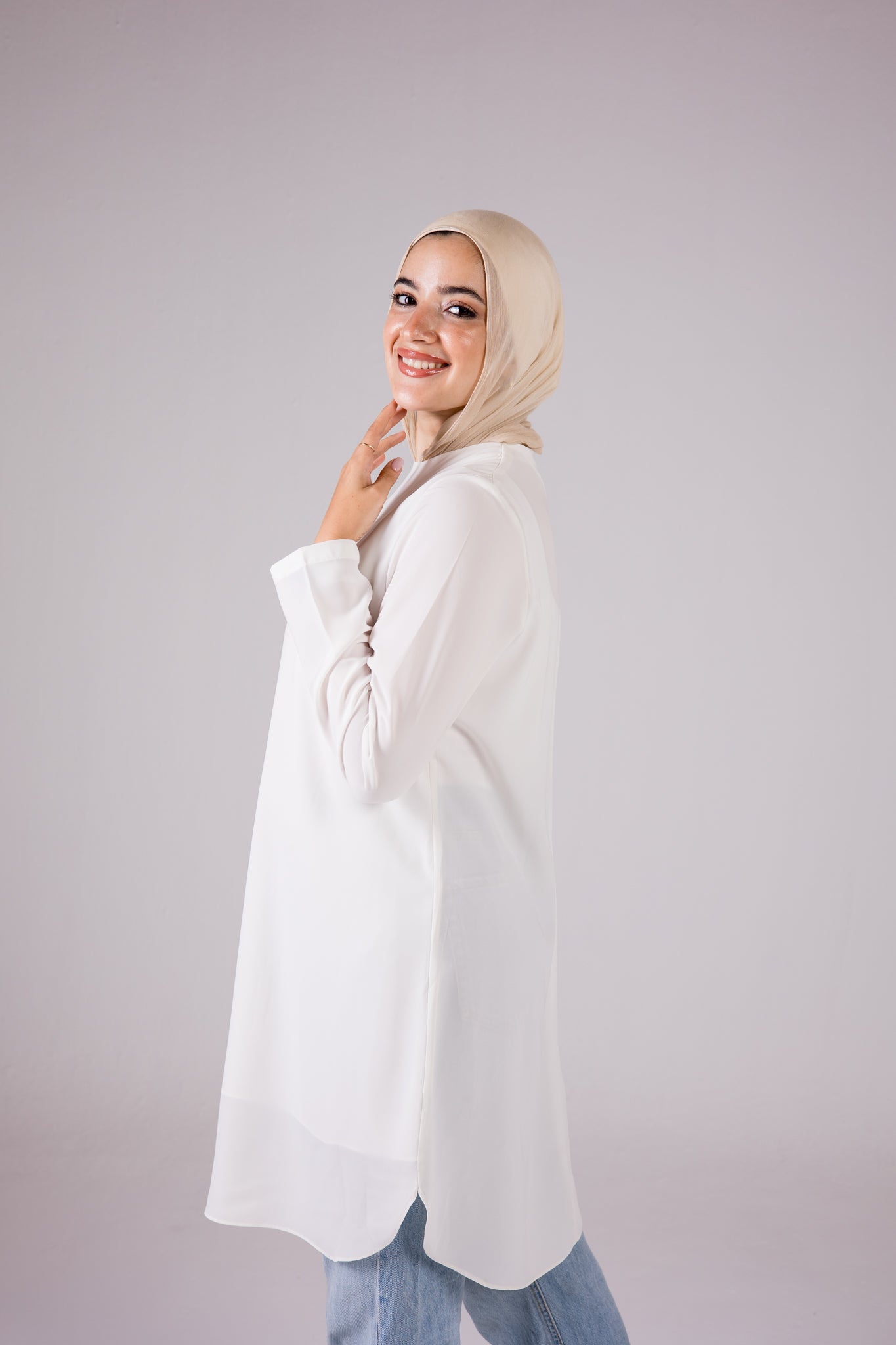 Dressy Top Long Length Long Sleeve crewneck - Monochrome