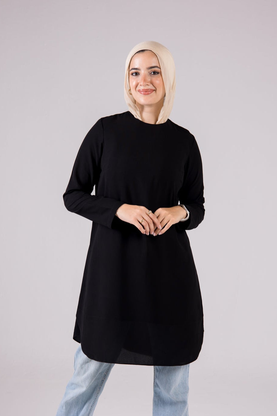 Dressy Top Long Length Long Sleeve crewneck - Monochrome