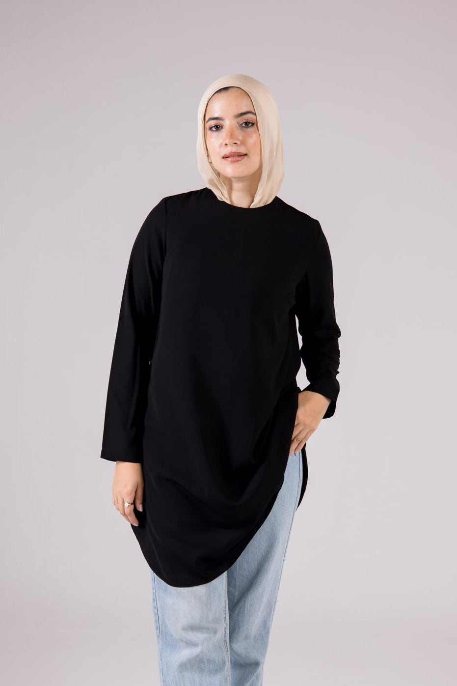 Dressy Top Long Length Long Sleeve crewneck - Monochrome