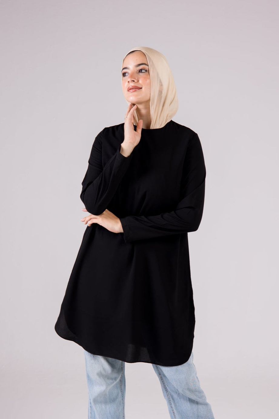 Dressy Top Long Length Long Sleeve crewneck - Monochrome