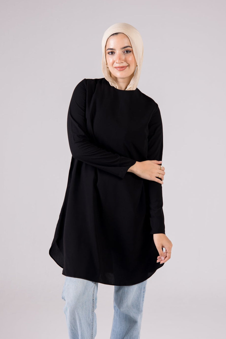 Dressy Top Long Length Long Sleeve crewneck - Monochrome