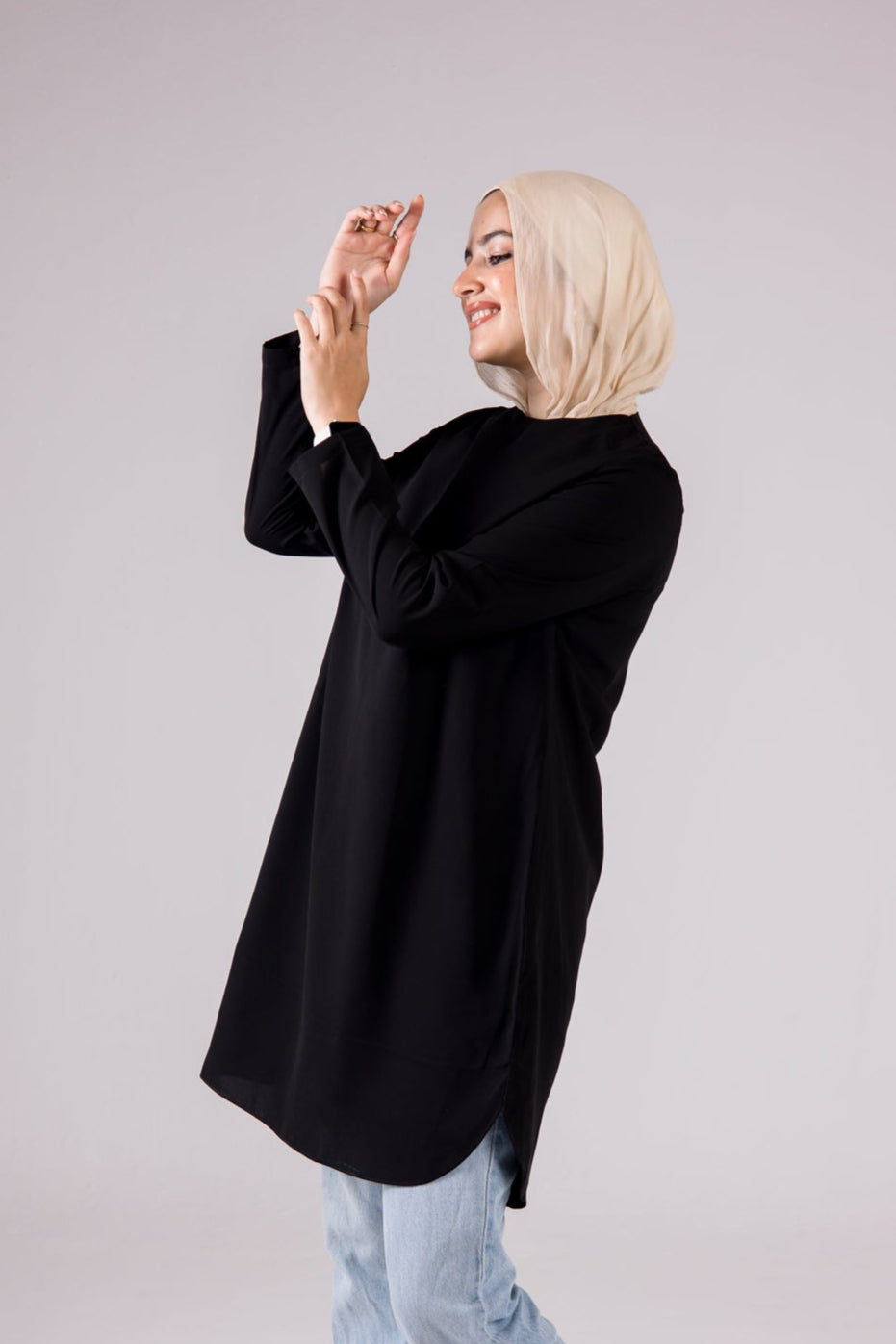 Dressy Top Long Length Long Sleeve crewneck - Monochrome