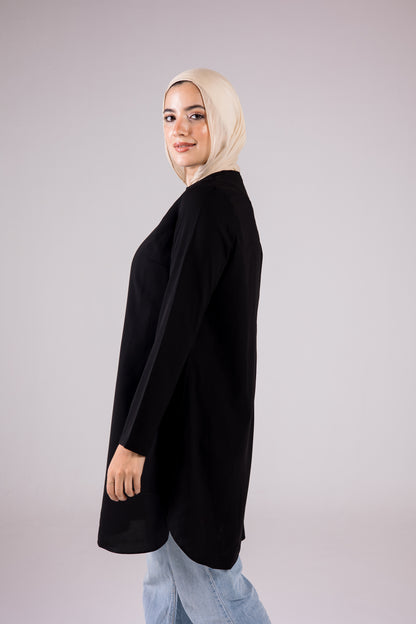 Long-sleeve Crepe Crewneck Long-length Top