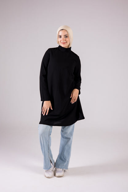 Long-sleeve Crepe Turtleneck Long-length Top