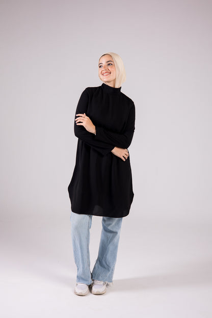 Long-sleeve Crepe Turtleneck Long-length Top