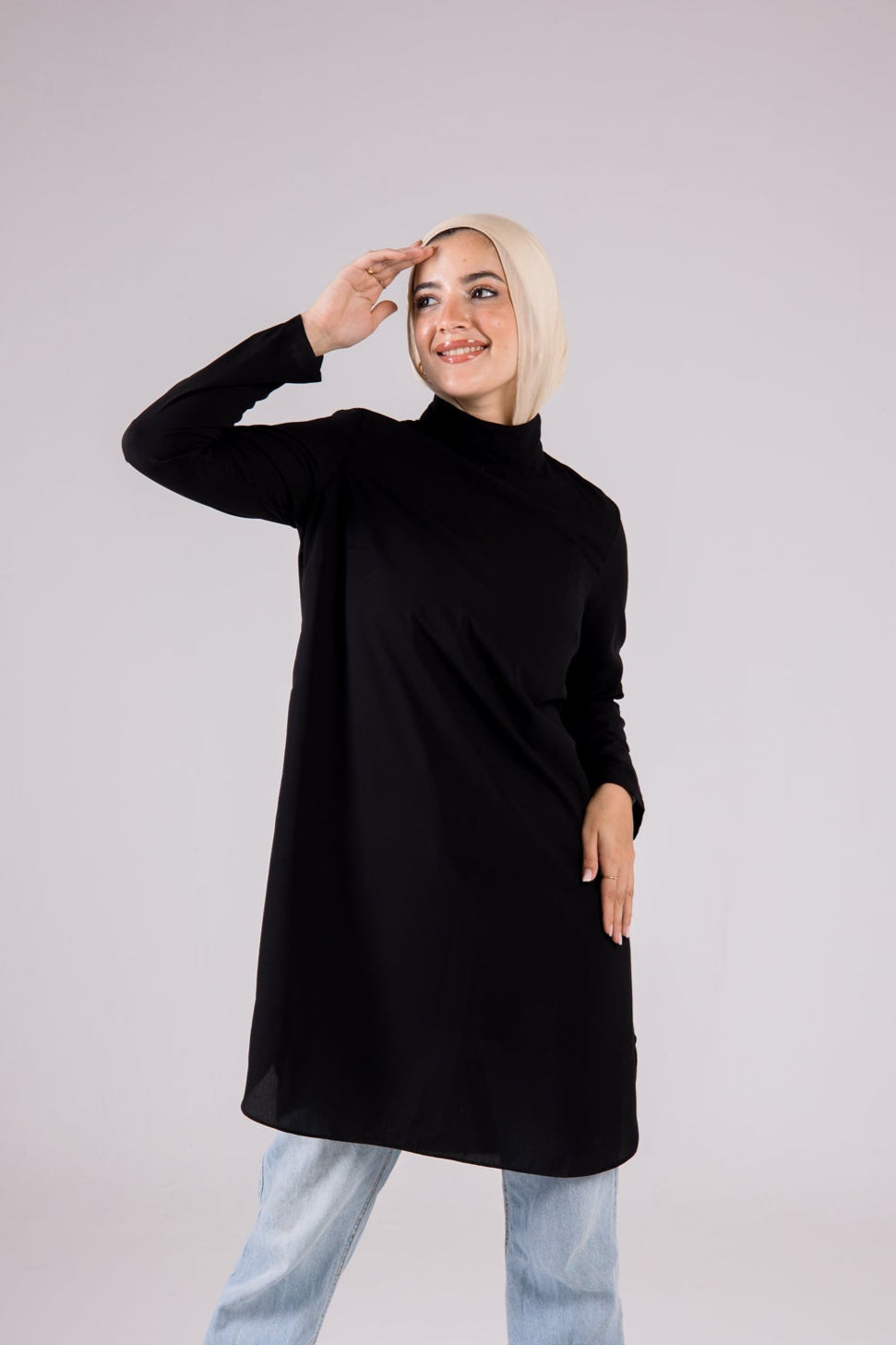 Dressy Top Long Length Long Sleeve turtleneck - Monochrome