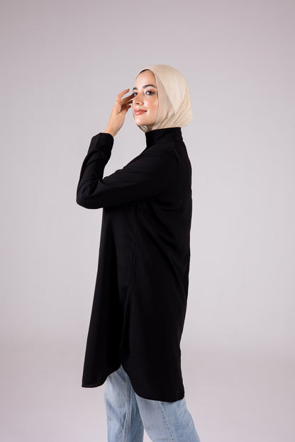 Long-sleeve Crepe Turtleneck Long-length Top