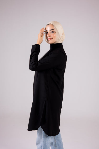 Long-sleeve Crepe Turtleneck Long-length Top