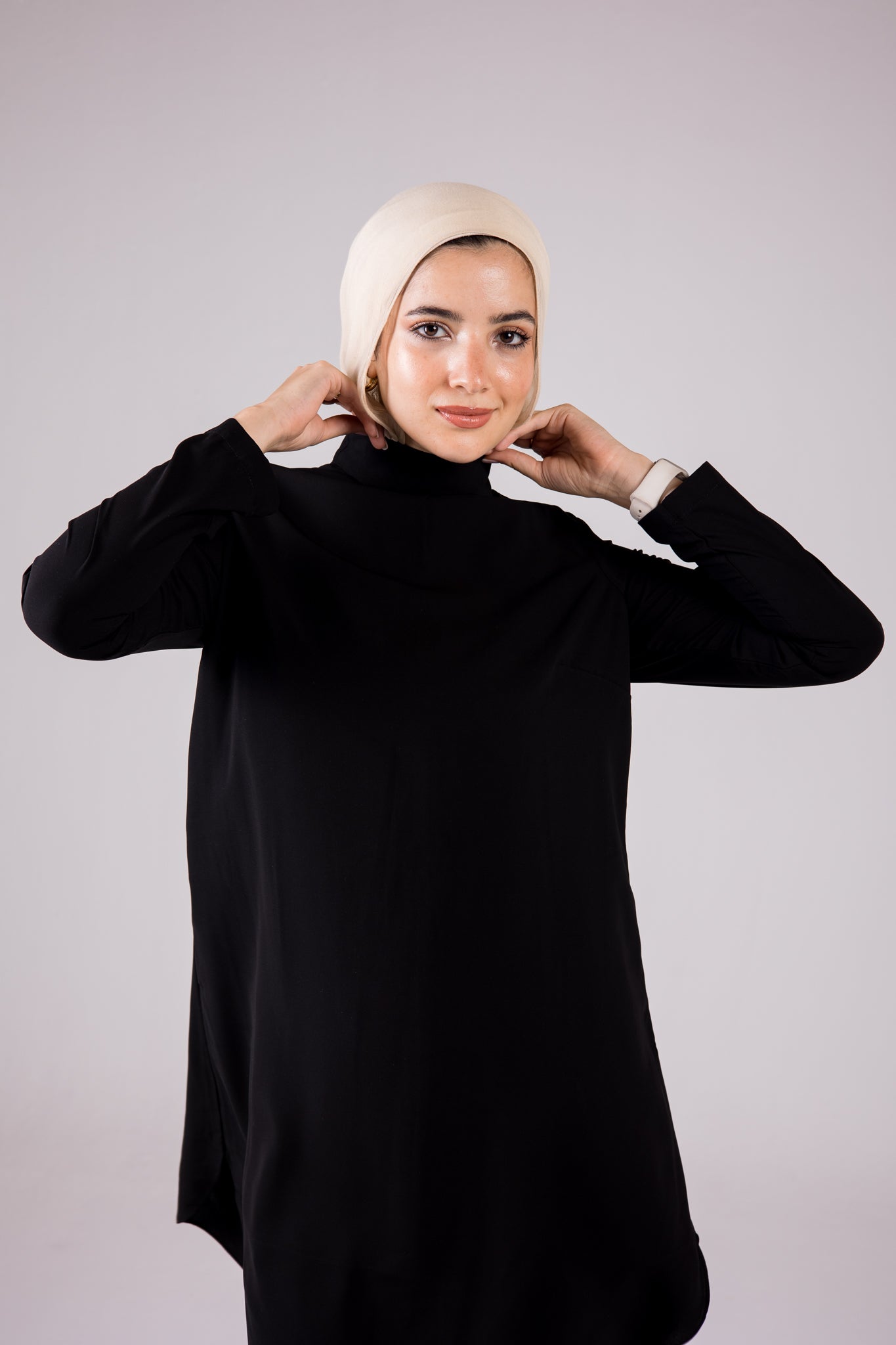 Long-sleeve Crepe Turtleneck Long-length Top