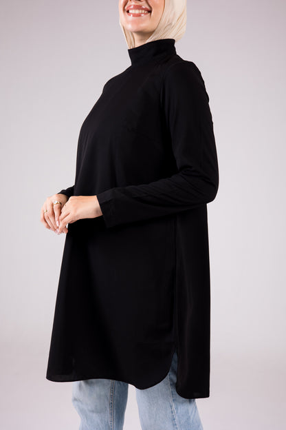 Long-sleeve Crepe Turtleneck Long-length Top