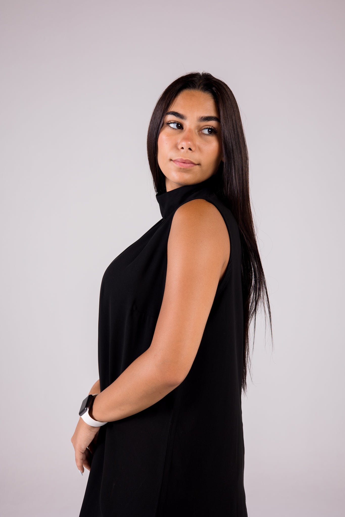 Dressy Top Long Length Sleeveless turtleneck - Monochrome