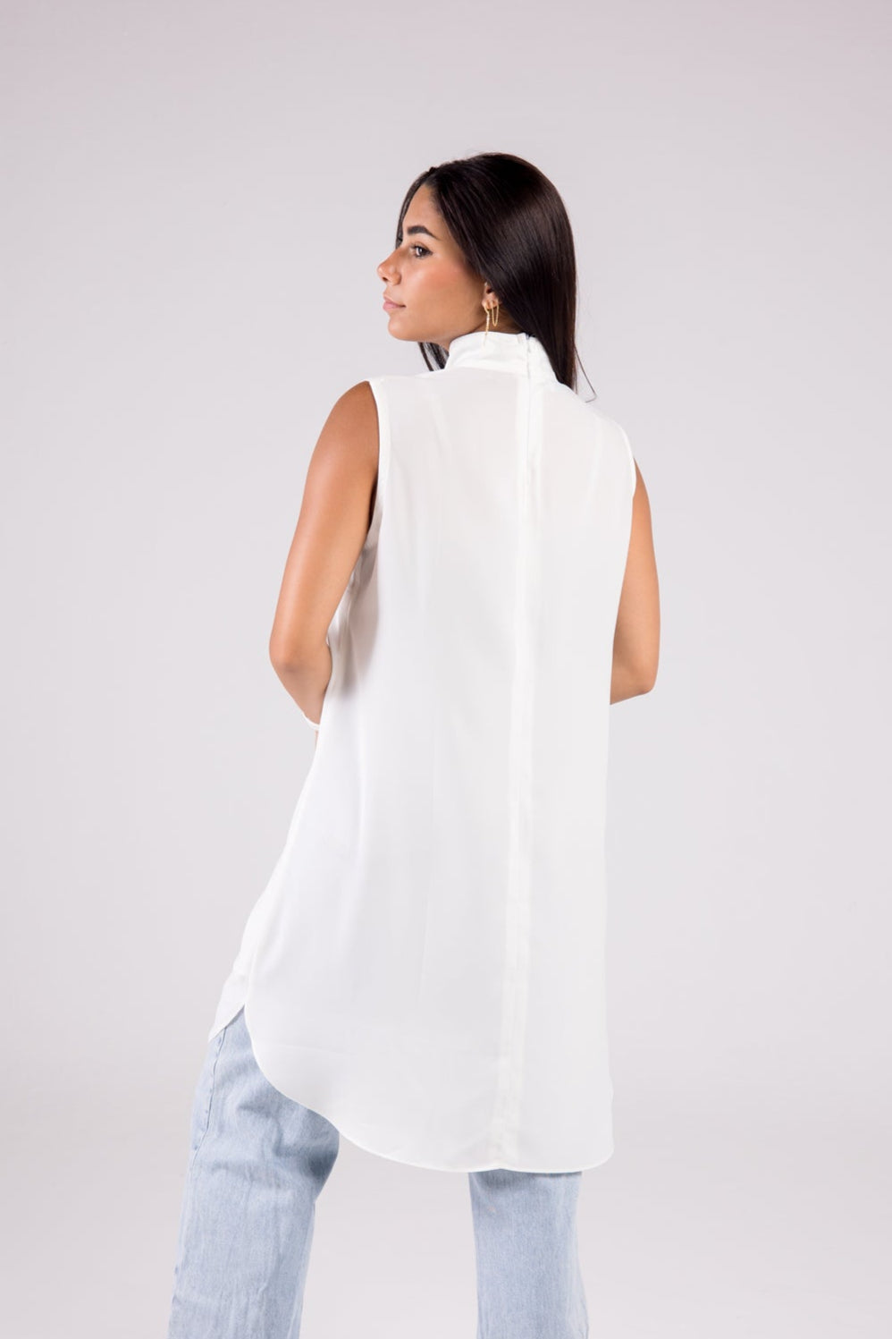 Dressy Top Long Length Sleeveless turtleneck - Monochrome