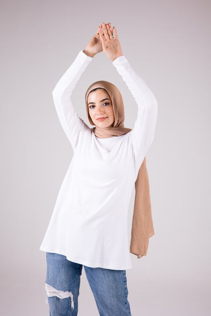 Long-sleeve Cotton Crewneck Medium-length Top